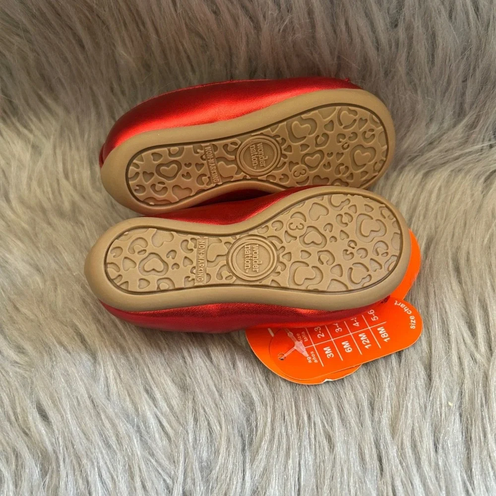 Wonder‎ Nation Bow Ballet Shoes Baby Girls Size 3 Red Mary Jane Slip On